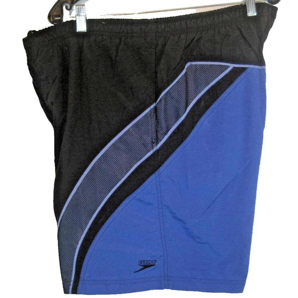 Mens Speedo Black/Blue Paneled Nylon Swim Board Shorts sz Lx8